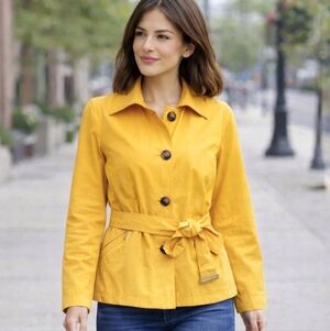 Michael Kors Marigold Yellow Belted Jacket Button Front Lightweight Coat M